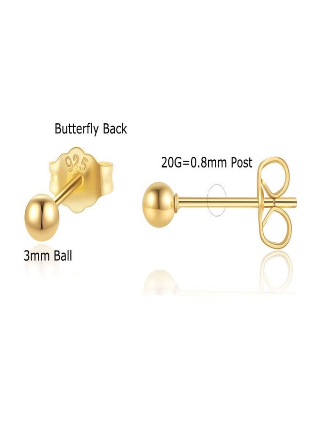 Renkovte Tiny 3mm Ball Stud Earrings for Women,Dainty Mini Ball Earrings for Cartilage Helix Earlobe Piercing 316L Surgical Stainess Steel Hypoallergenic (3mm Ball, Gold) - Image 2